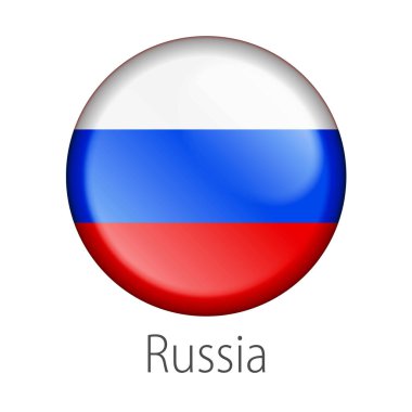 Tam vektör yüksek detay yuvarlak Rusya beyaz arka plan üzerinde izole ülke bayrağı düğmesi