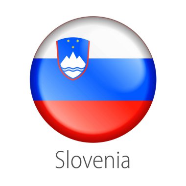 Tam vektör yüksek detay yuvarlak Slovenya beyaz arka plan üzerinde izole ülke bayrağı düğmesi