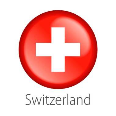 Tam vektör yüksek detay yuvarlak beyaz arka plan üzerinde izole İsviçre ülke bayrağı düğmesi