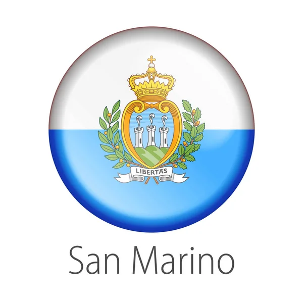 Voller Vektor Hohe Detailgenauigkeit Runde Taste Flagge Von San Marino — Stockvektor