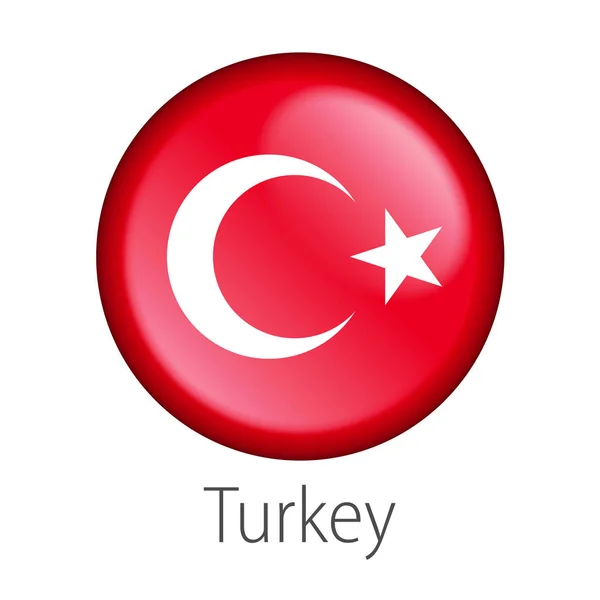 Turkey Full Vector High Detail Button Flag Country Isolated White — Stock Vector