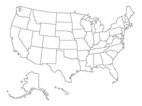 Outlined 지도의 아메리카 합중국에 — 스톡 벡터