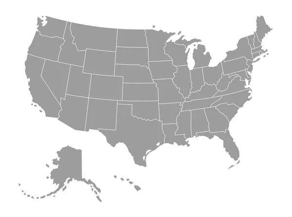 Vector Political Grey Mapa Los Estados Unidos América Sobre Fondo — Vector de stock