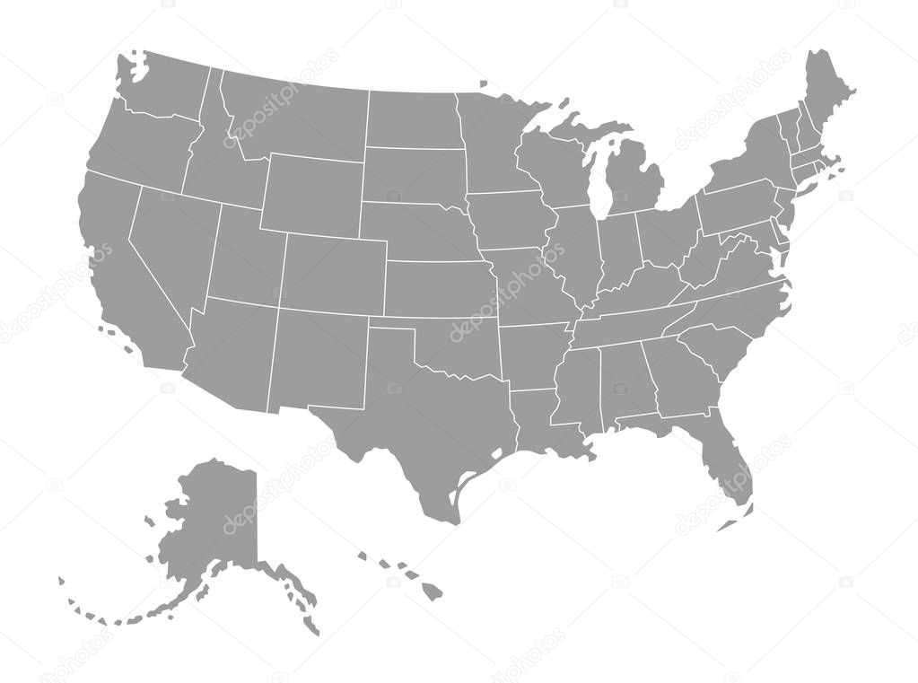 Vector Political Grey map of The United States of America on white Background