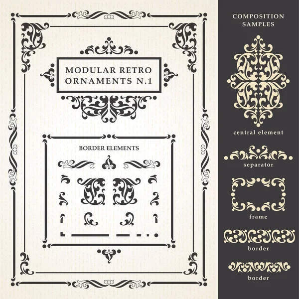 Decorative Vintage Style Ornate Elements Frames Composition Sample — Stock Vector