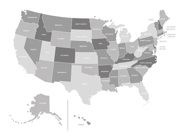 Politická Mapa Usa Vektorové Odstínů Šedi Bílém Pozadí — Stockový vektor