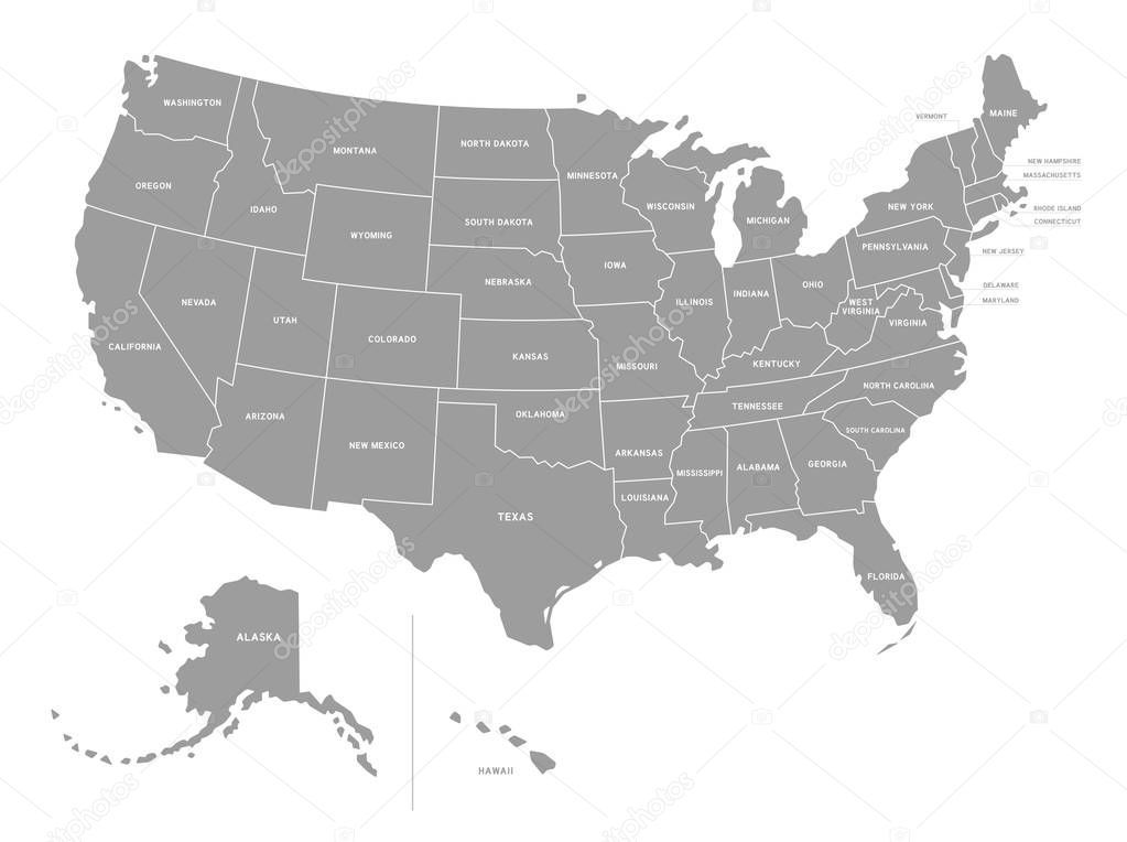 Map of the United States of America split into individual states