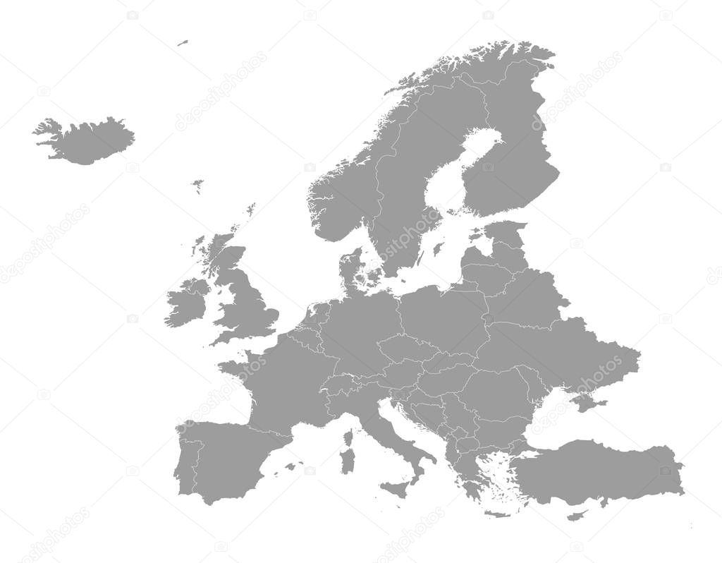 High quality Europe map with white country borders