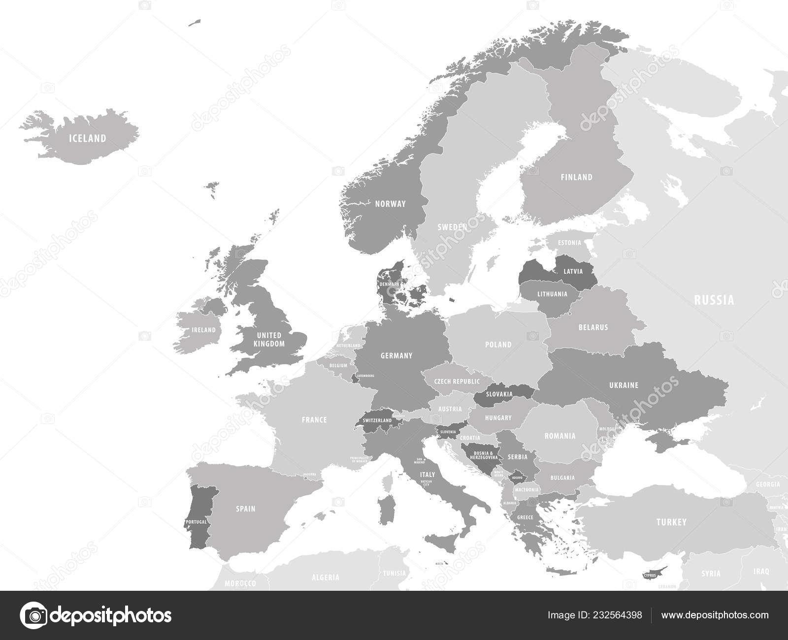 Map Europe Grey Vector High Detail Illustration Isolated White Background Vector Image By C Fourleaflovers Vector Stock