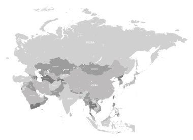 Asya gri vektör harita. Yüksek kaliteli vektör harita beyaz arka plan üzerinde.