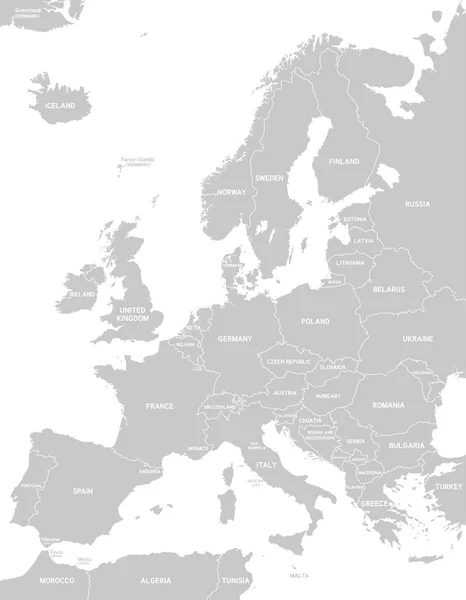 Hochwertige Europakarte mit weißen Ländergrenzen — Stockvektor