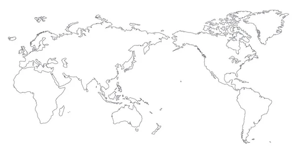 世界地图轮廓轮廓剪影 亚洲在中心 — 图库矢量图片