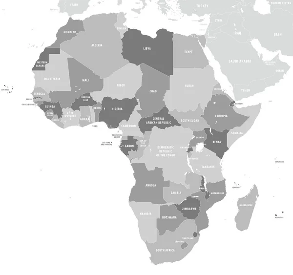 Politiska Afrika Karta Nyanser Grått Vit Bakgrund — Stock vektor