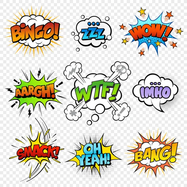 Set Comic Bubble Speech Clouds Onomatopoeia — Stock Vector