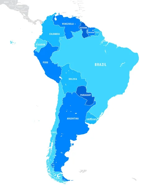 Mapa Azul América Sul — Vetor de Stock