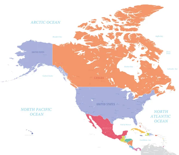 Severní Amerika Vektorová Mapa Izolované Bílém Pozadí — Stockový vektor