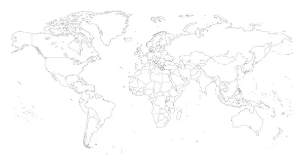 Carte Vectorielle Monde Avec Style Contour — Image vectorielle