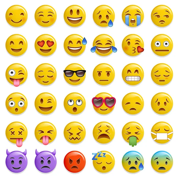 Emoticono sonriente conjunto de vectores brillantes — Vector de stock