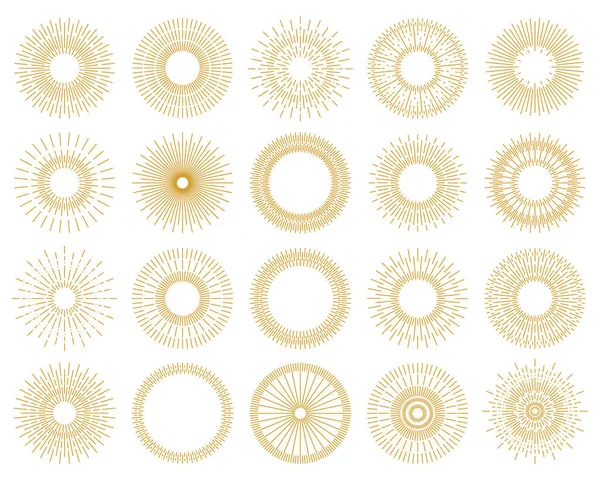 Conjunto de elementos de diseño sunburst color oro aislado en el fondo — Vector de stock