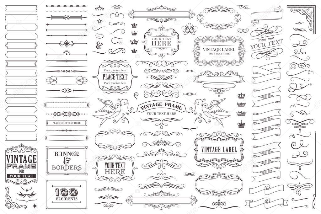 Huge collection or set of vector decorative elements for design