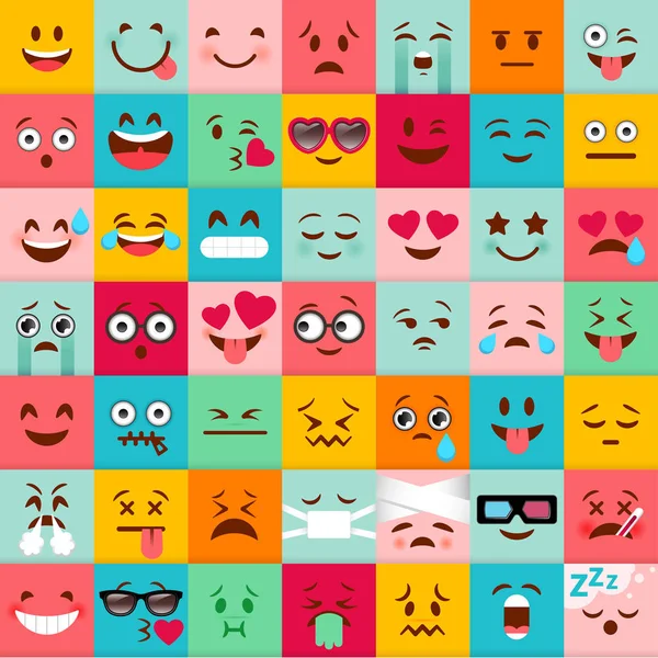 이모티콘 패턴 벡터. Emoji 사각형 아이콘입니다. 귀여운 이모티콘 colorfu — 스톡 벡터