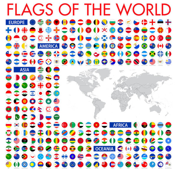 Все официальные национальные флаги мира. Круговой дизайн. Векто
