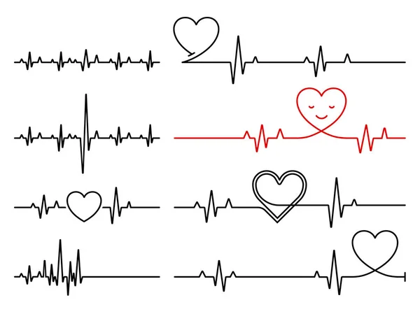 Pulso cardíaco, ilustração vetorial de linha de cardiograma — Vetor de Stock