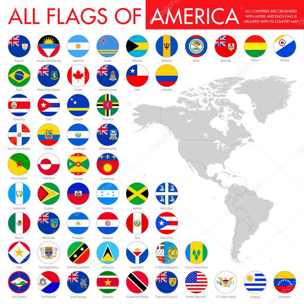 Vector Set of buttons flags of America