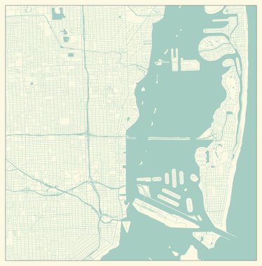 Miami, Florida, Retro Style Abd Şehir Haritası. Anahat Haritası