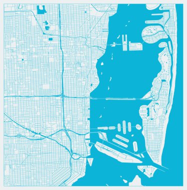 Miami, Florida, Mavi renklerde Abd Şehir Haritası. Anahat Haritası