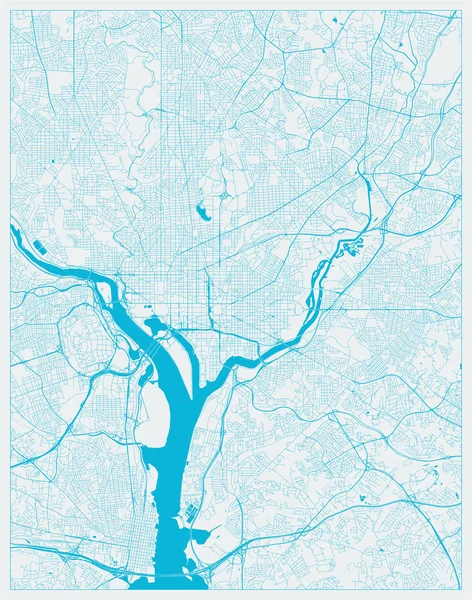 Washington DC, περιφέρεια της Κολούμπια, ΗΠΑ Χάρτης της πόλης με μπλε χρώματα. — Διανυσματικό Αρχείο