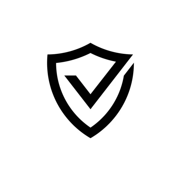 Escudo con marca de verificación icono negro, signo aprobado de protección — Vector de stock
