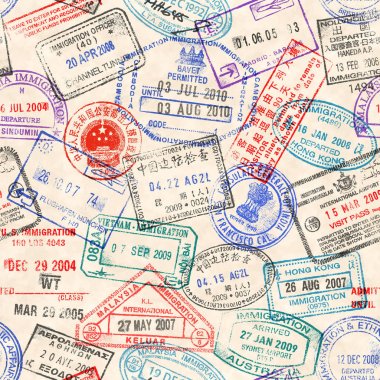 Seamless texture with real visa stamps clipart