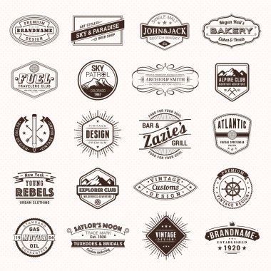Vintage Retro Logolar Etiketler vektör. Tipografi Günlüğü
