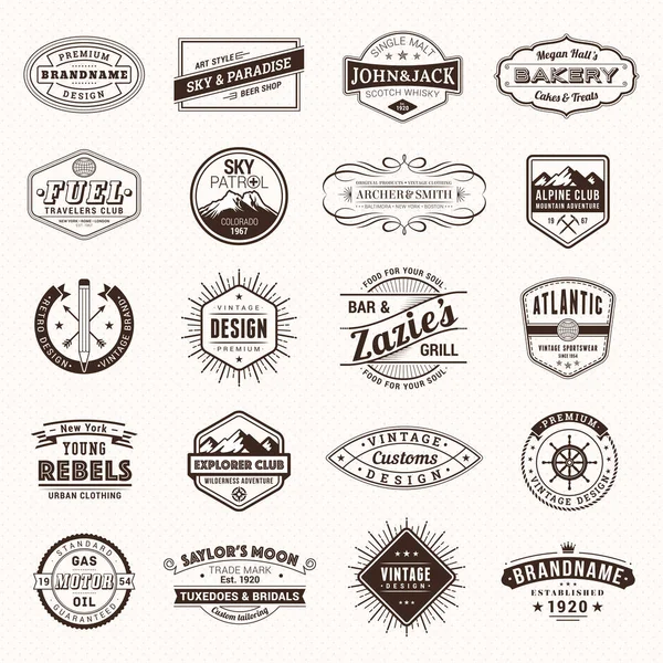 Vettore Vintage Retro Logos Labels. Registro tipografico — Vettoriale Stock