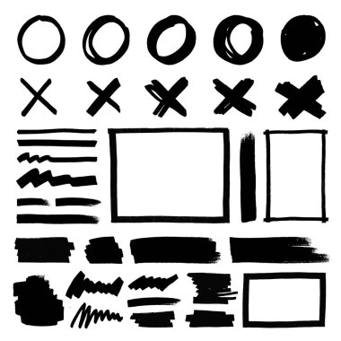 grunge karalama daire, elips, çizgiler, siyah marker izole