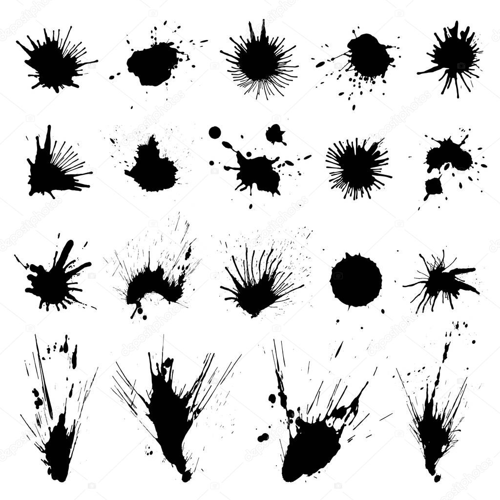 Vector set of ink splashes, blots. Splatter collection