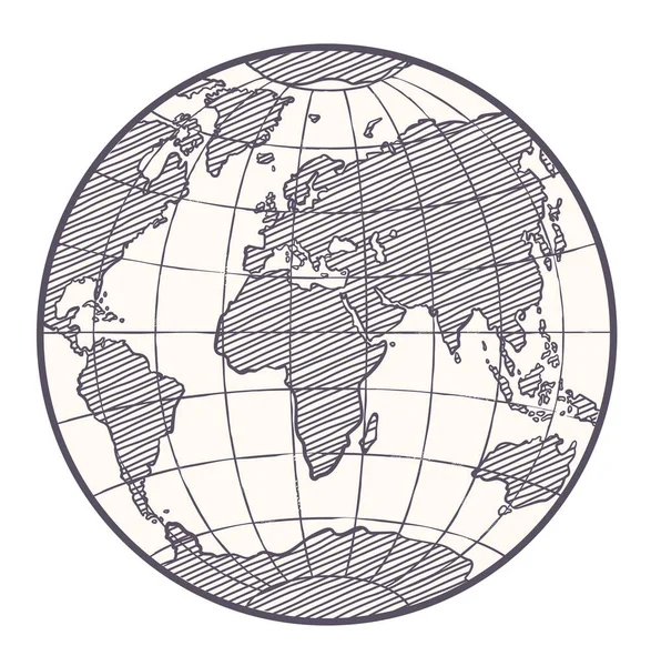 Dünya haritası küre çizim vektörü — Stok Vektör