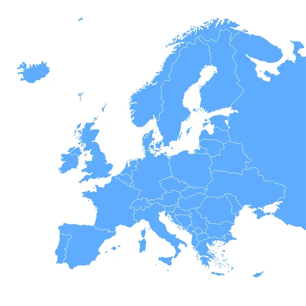 Mappa blu vettoriale del continente europeo — Vettoriale Stock