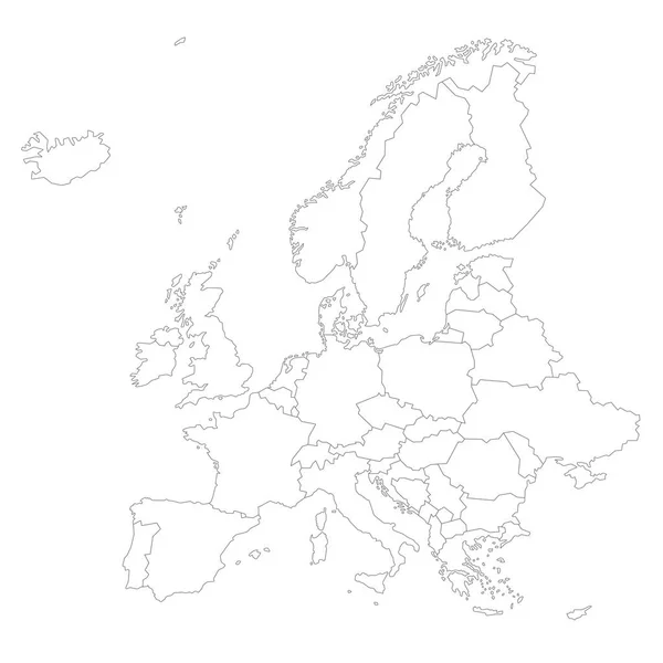 Mapa Evropa obrys siluety se zeměmi — Stockový vektor
