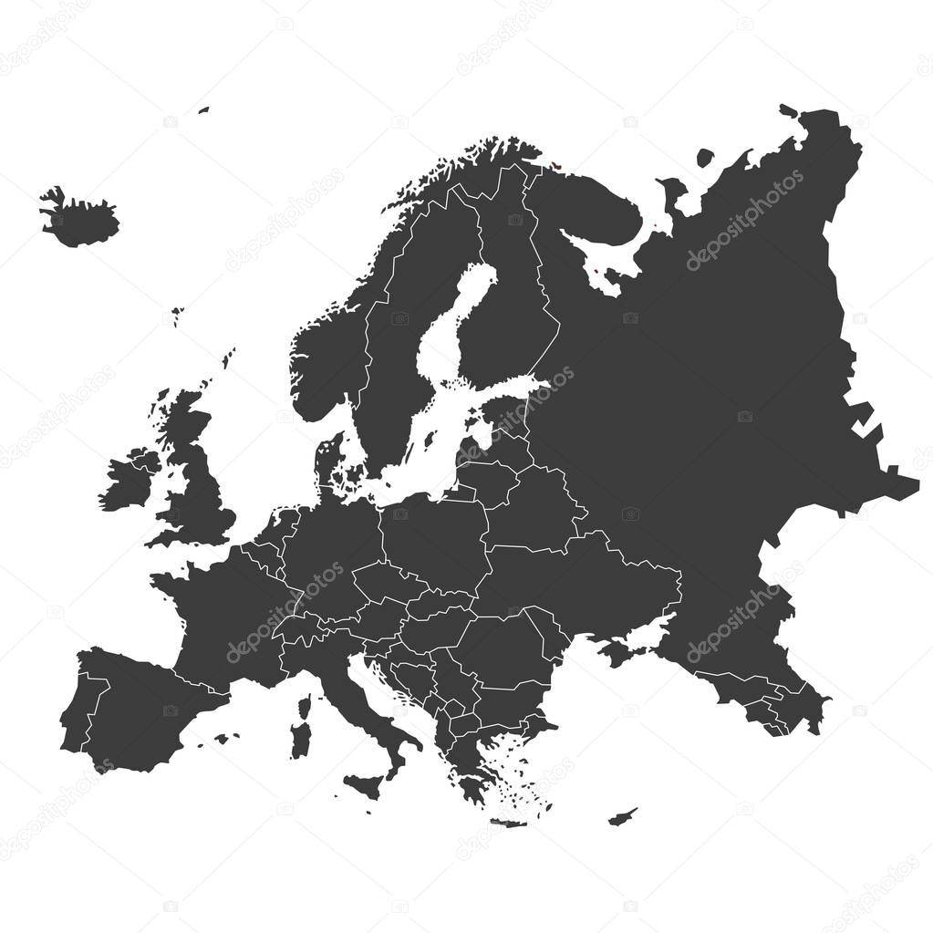 Europe with countries Map grey