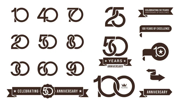 Set di icone pittogrammi anniversario e banner anniversario raccogliere — Vettoriale Stock