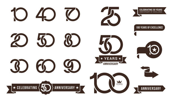 Set of anniversary pictogram icon and anniversary banner collect