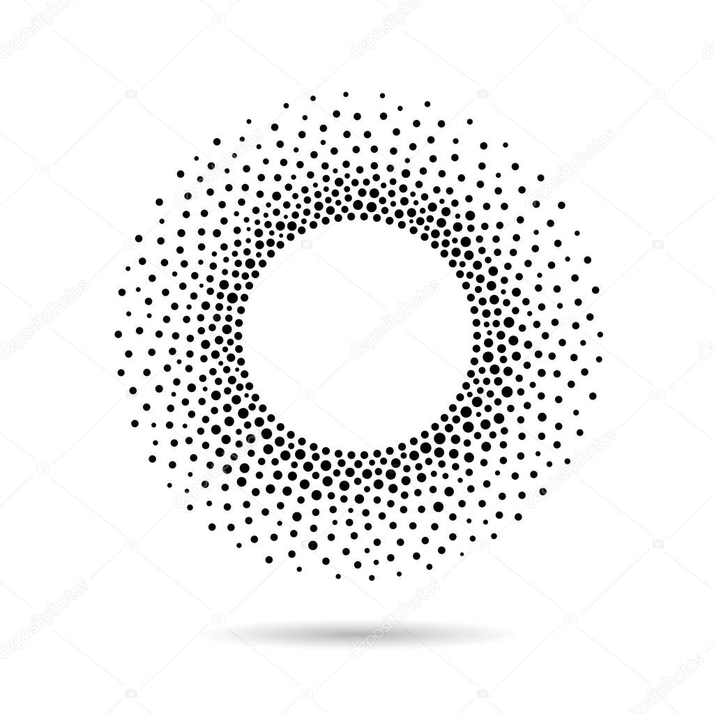 Halftone dotted background circularly distributed. Halftone effect vector pattern. Circle dots isolated on the white background