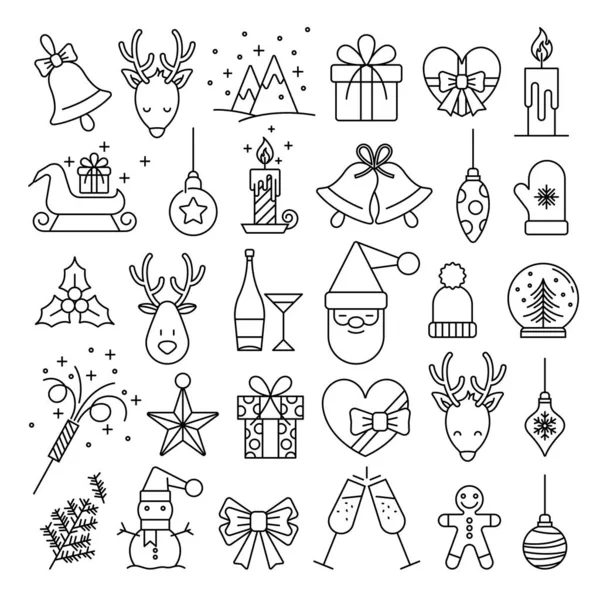 Boże Narodzenie linia www 36 ikony ustawione na białym tle — Wektor stockowy