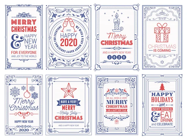 Cartes de voeux décorées carrés vacances d'hiver — Image vectorielle