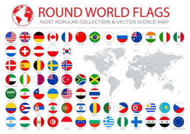 Dünya bayrakları vektör koleksiyonu. 36 yüksek kalite temiz yuvarlak simge