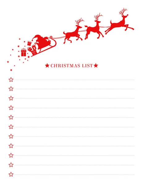 Christmas wish list with Santa sleigh vector template — 스톡 벡터