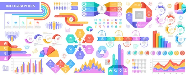 Infografische Elemente Großes Set Mit Hellen Farben Vollständige Vektorillustration — Stockvektor