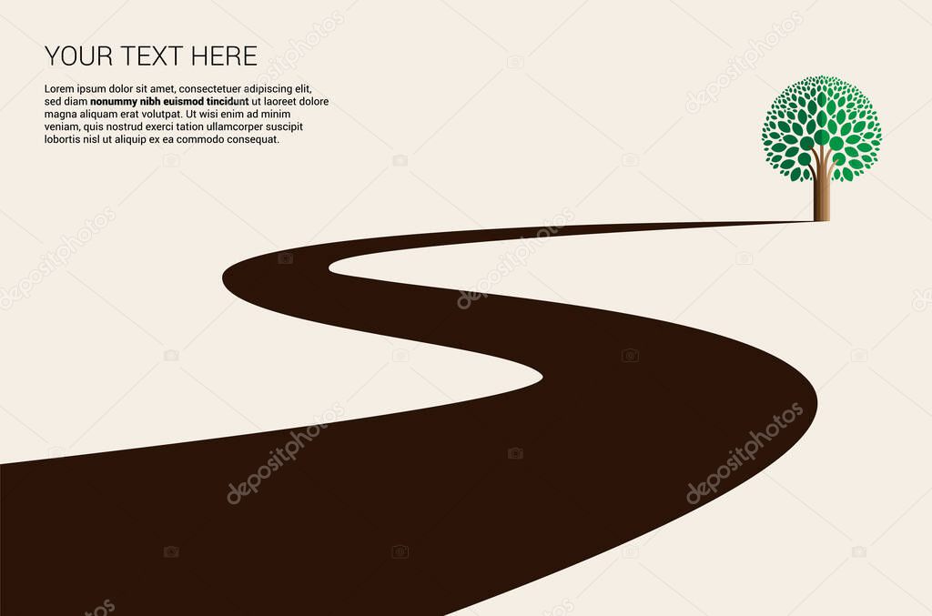 Country road curved highway vector perfect design illustration or logo. The way to nature, trees and forest camping and tourism travel theme. Can be used as a road banner or billboard